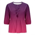 thumbnail image 5 of Wlynlyn Summer Tops for Women 3/4 Length Puff Sleeve Shirts Tiefront Babydoll Going out Top Gradient Color XL, 5 of 5