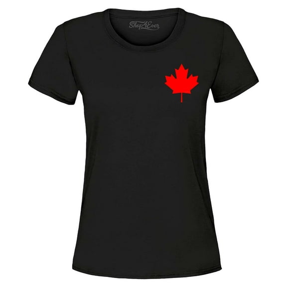Shop4Ever Women's Canada Red Maple Leaf Pocket Size Canadian Graphic T-Shirt X-Large Black