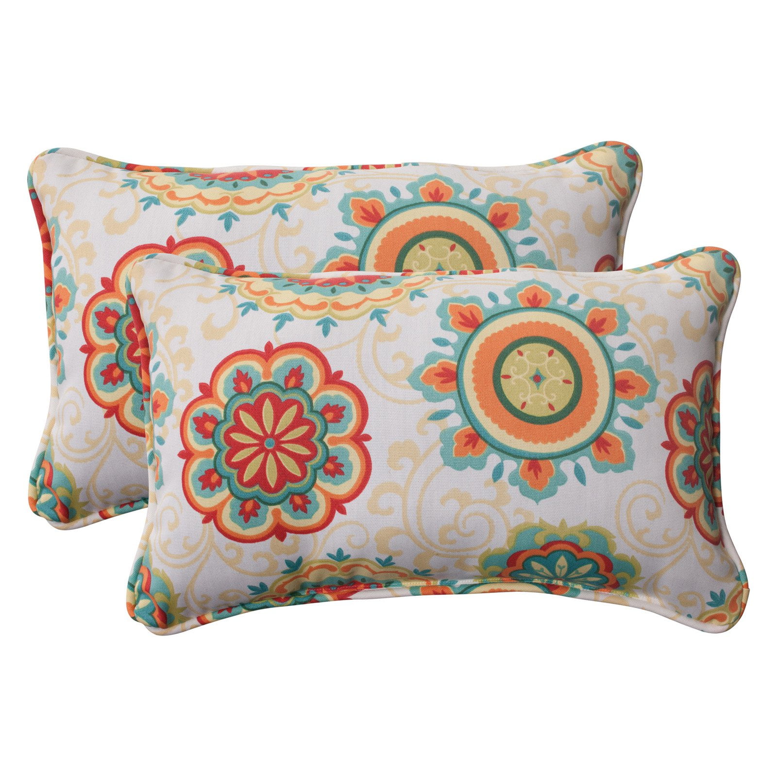 Pillow Perfect Farrington Aqua Rectangular Outdoor Throw Pillow Set