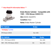 Brake Master Cylinder - Compatible with 1989 - 1994 Nissan 240SX S13 1990 1991 1992 1993