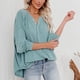 thumbnail image 3 of Camisa holgada de manga larga con cuello en V y hombros caídos, Color puro, Jersey informal sencillo de moda para otoño e invierno, azul, verde, S, 3 of 5