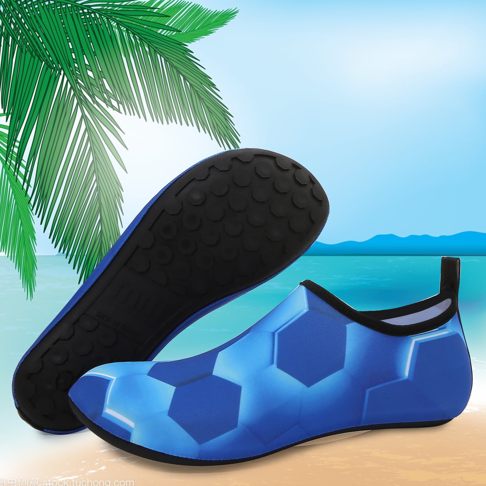 Men and Women a Slip On Barefoot Quick-Dry Beach Aqua Yoga Water Shoes (Hexagon/Blue, 4-5 Women)