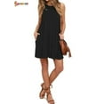 thumbnail image 4 of Spencer Womens Summer Casual Swing T-Shirt Dresses Beach Cover up Pockets Loose Dress Plus Size (Black, M), 4 of 8