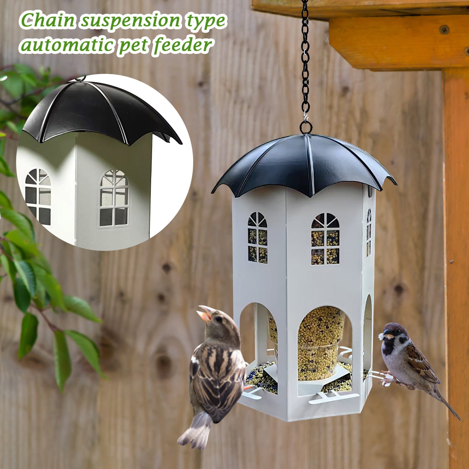 Metal Bird Feeder for Outdoor Hanging Wild Bird Feeders with Circular Perch Easy to Clean & Refill Large Seed Capacity Bird Feeders for Outdoors Hanging 9" White Castle Bird Feeder Outdoor Garden