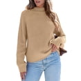 thumbnail image 2 of Women High Neck Oversized Sweaters Batwing Long Sleeve Pullover Loose Chunky Knit Jumper Khaki S, 2 of 8