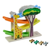 Teamson Kids Preschool Play Lab Wooden Safari Ramp Racer with Animal Print Cars, Multicolor
