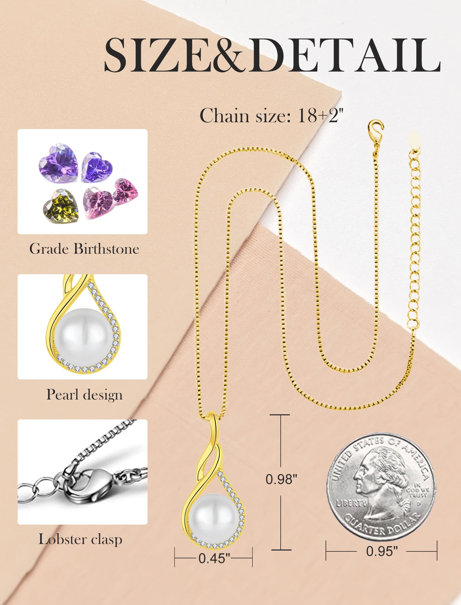 PYNZY Infinity Pearl Necklace for Women, 925 Sterling Silver 18K Yesllow Gold Plated CZ Pearl Pendant Necklace 9MM Freshwater Cultured Pearl Jewelry Gift