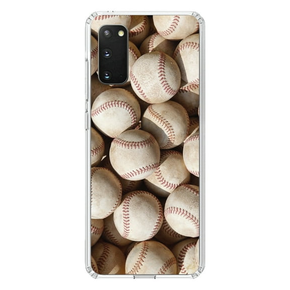 DistinctInk Clear Shockproof Hybrid Case for Galaxy S20 ULTRA / 5G (6.9" Screen) - TPU Bumper, Acrylic Back, Tempered Glass Screen Protector - Old Baseballs - Baseball