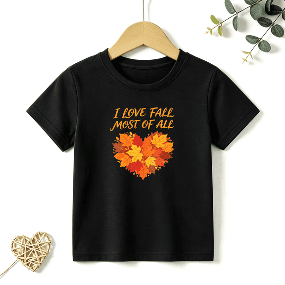 Boys Graphic Tees Maple Leaves Autumn Fall Kids T Shirt Cute 100% Cotton Short Sleeve Soft Tops 4-13Y