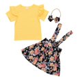 thumbnail image 3 of Uccdo 3Pcs Little Girls Casual Outfits, Kids Summer Floral Short Sleeve T-Shirts Tops+Suspender Skirt Dress+Headband Set, 1-6T, 3 of 8