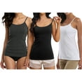thumbnail image 2 of Sociala Women Cotton Camisole Shelf Bra Cami Adjustable Spaghetti Strap Tank Top 3-Pack, 2 of 9