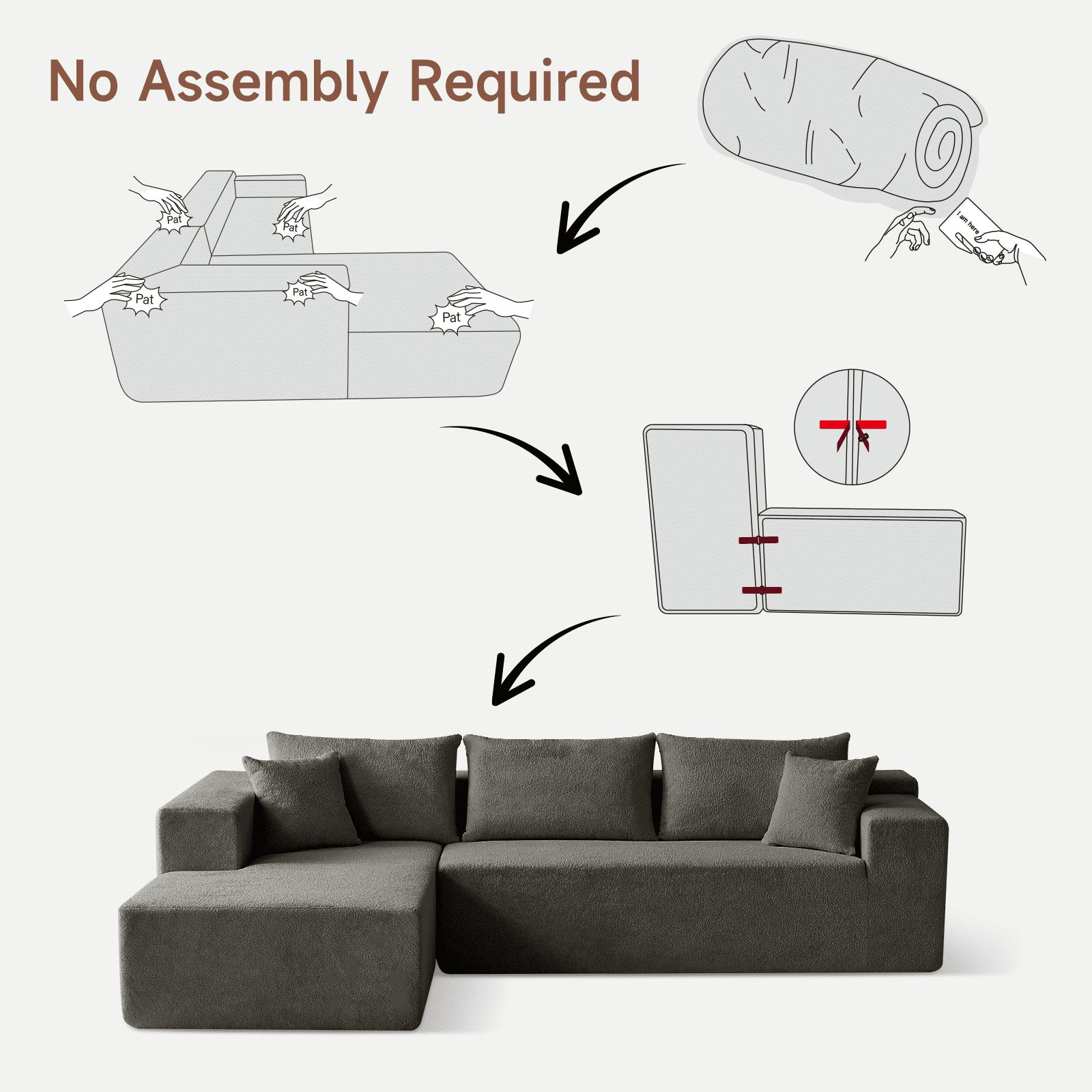 104" Sectional Sofa, L-Shaped Modern Modular High-Density Sponge Corner Sofa with Chaise Lounge & Pillows, Upholstered Cloud Couch for Living Room Bedroom Apartment