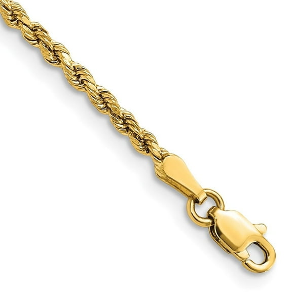14K Yellow Gold 2.25mm Semi Solid Diamond-Cut Rope Chain Bracelet for Women 7"