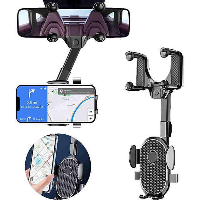 Soporte para espejo retrovisor de coche - Negro - Navegación - Giratorio 360°