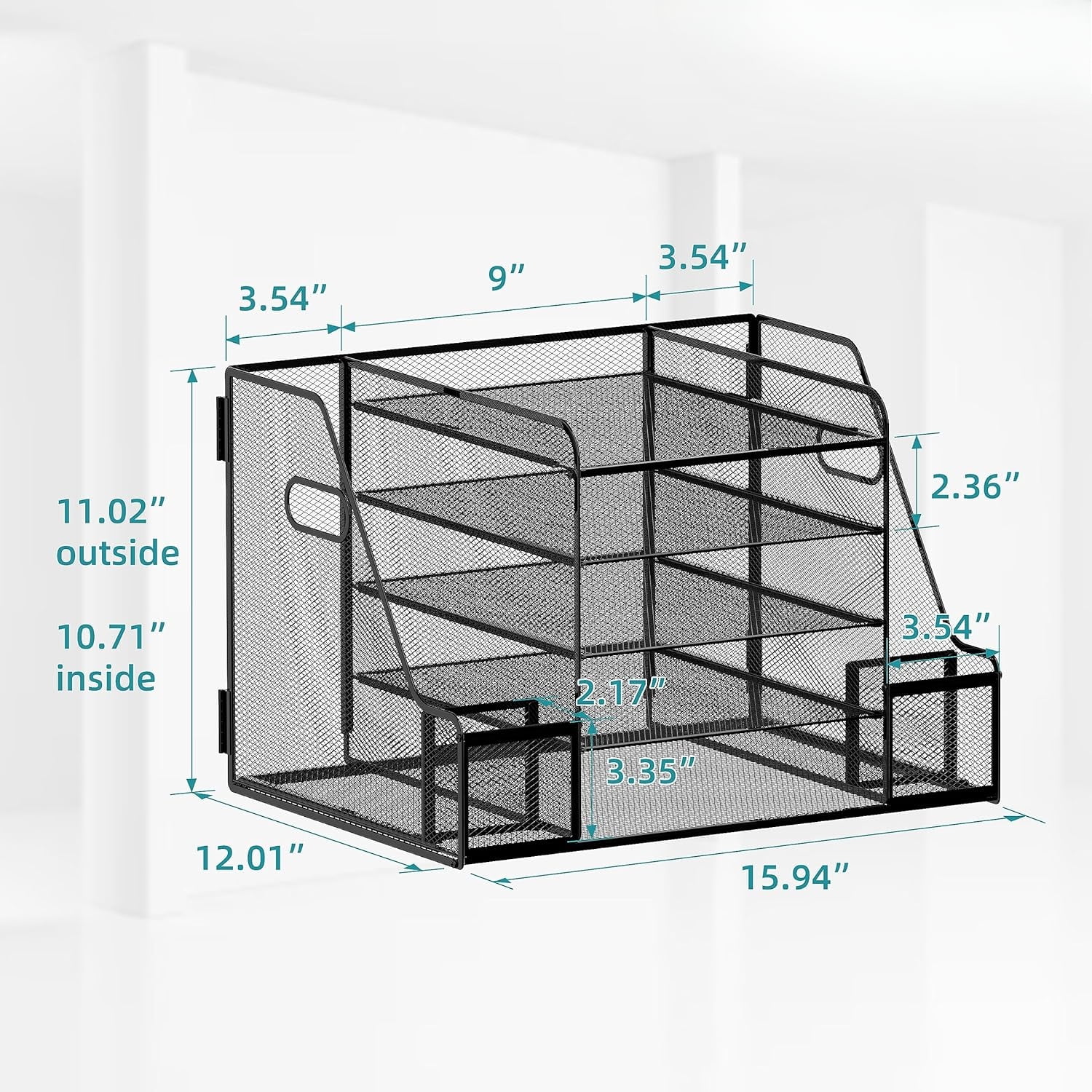 INTIGE 5-Tier Metal Mesh Desk Organizer with 2 File Holder, Paper Organizer, Black