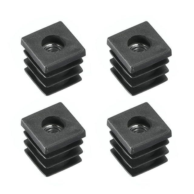 Unique Bargains 4Pack Inserts for Square Tubes with M6 Thread, for 0.63'x0.63' OD Square Tube, Black Plastic Plug Caster Insert Chair