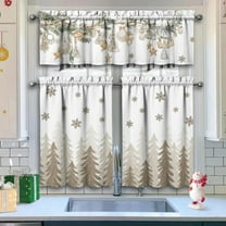 Christmas Kitchen Curtains Valances 3 Piece Set,Snowflake Merry Xmas Trees Pine Ornament Rod Pocket Farmhouse Cafe Curtain Over Sink Window for Holiday Winter Decor 36 Inch