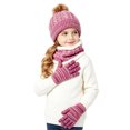 thumbnail image 5 of 3 Pcs Kids Winter Hat Scarf Gloves Set Boys Girls Knit Pompom Beanie Fleece Lined Neck Warmer Thick Thermal Ski Sets Hot Pink 2-10 Years, 5 of 5