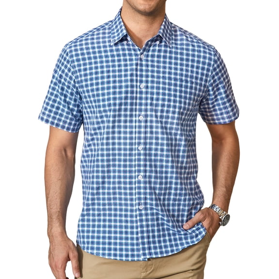 Mens Plaid Button Down Shirts Mens Short Sleeve Shirts Regular Fit Mens Button Up Casual Shirts L