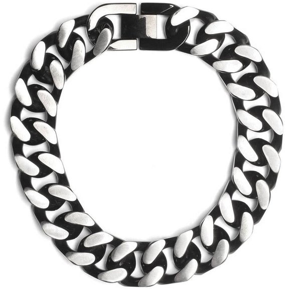 Jewelry Stainless Steel /Black IP-Plated 9 Two-Tone Curb Chain Bracelet, 13.00mm