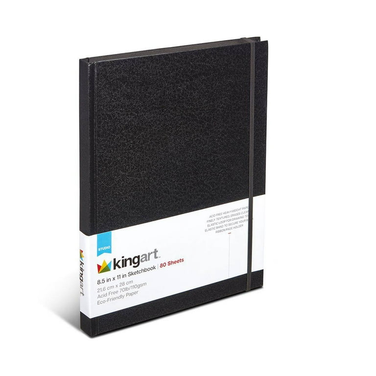 Kingart, Black Hardcover Sketchbook Journal, 8.5” x 11, 160 Pages/80 Sheets