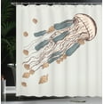 thumbnail image 4 of Ambesonne Jellyfish Shower Curtain, Boho Feather Shells Fish, 69"Wx84"L, Grey Beige Brown, 4 of 5