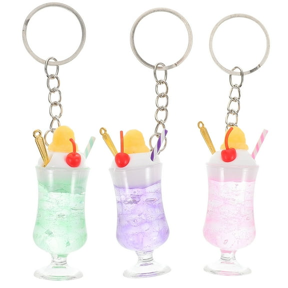 HONITANO 3Pcs Fruit Tea Drinks Dollhouse Ice Tea Glass Keychain Mini Cup In Abs For Diy And Decorative Use