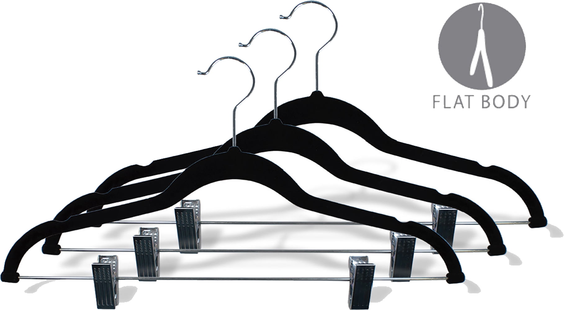 INTERNATIONAL HANGER Slim Black Flocked Non-Slip Combo Hanger for Tops or Bottoms, 100 Pack