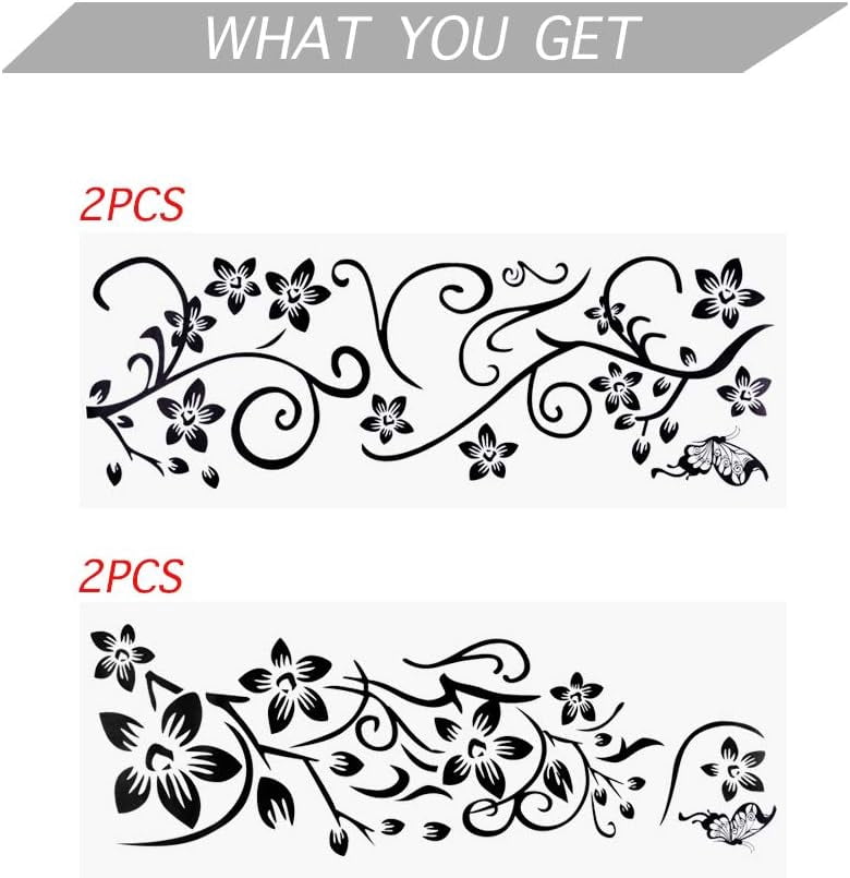 QTH 2 Sets of Butterfly Black Vine Flower Wall Stickers PVC Sticker for Children Bedroom Living Room Office Resto Boutique Decoration