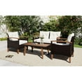 thumbnail image 4 of 4 Piece Outdoor Patio Furniture Set, PE Rattan Wicker Sectional Set with UV-Resistant & Waterproof Cushions and Wood Table, All-Weather Rattan Patio Furniture Set for Outside Balcony Porch Backyard, 4 of 12