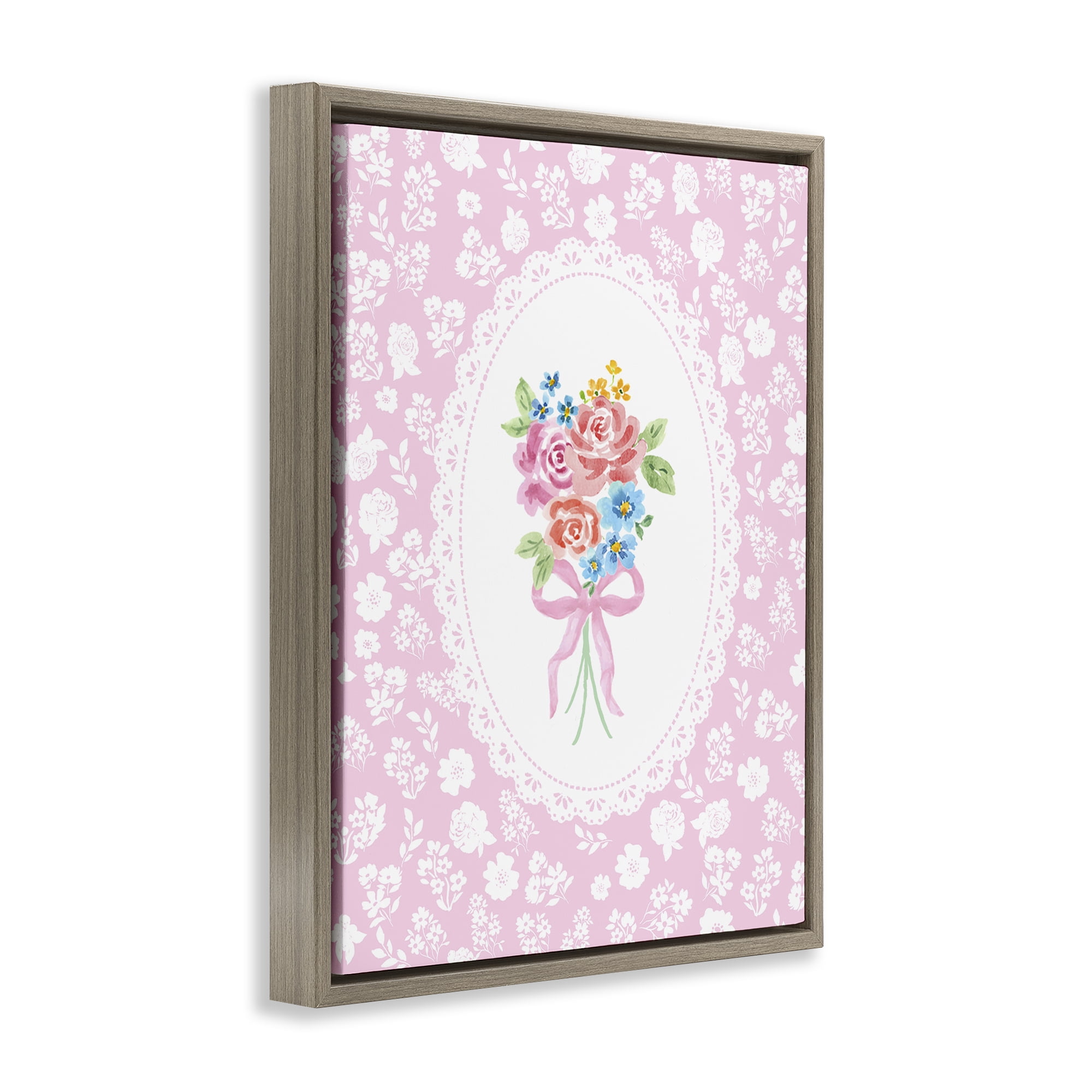 Stupell Industries Pink Feminine Bouquet Brown Framed Floater Canvas Wall Art, design by Corinne Haig