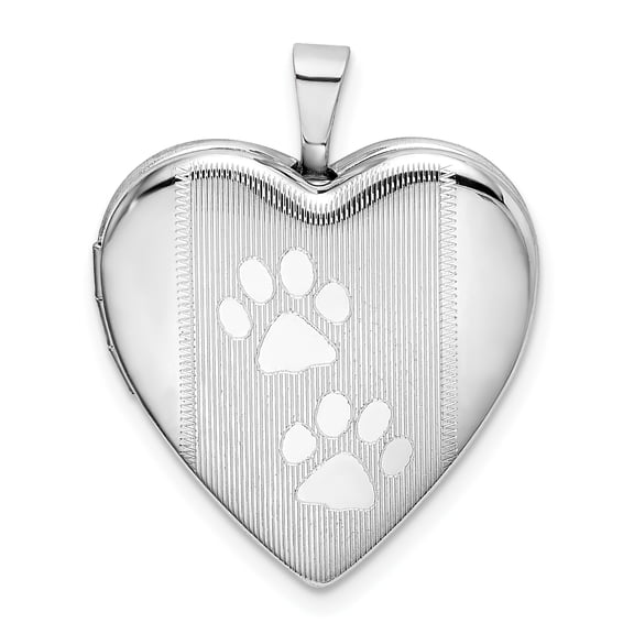 Sterling Silver Textured & Polished Paw Prints Heart Locket Charm Pendant