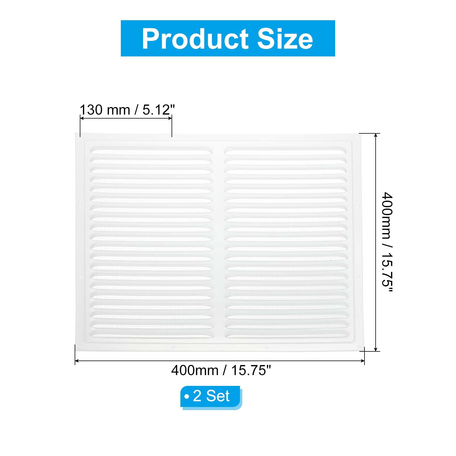Uxcell 16x16" Gable Vent Cover, Aluminum Alloy Rectangular Floor Air Vent Covers Metal Soffit Return Grille with Screen Mesh and Screw 2 Pcs