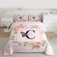 thumbnail image 2 of Homewish Rose Initial C Letter Queen Comforter Set, Kawaii Cartoon Butterfly Bedding Sets, Teens Kids Girls Women Reversible Bedding Comforter Set, Luxury Bedroom Decor, 3-Piece, 2 of 8