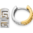 thumbnail image 1 of 14K Two-Tone Greek Key Hinged Hoop Earrings (9 X 5.5) Made In Peru tm590, 1 of 5