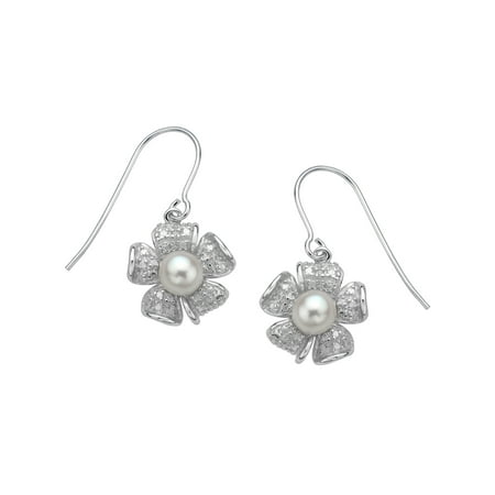 Freshwater Pearl Flower Drop Earrings in Sterling Silver