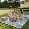thumbnail image 4 of Bohemia Floral Outdoor Rug for Patio/Deck/Porch, Non-Slip Large Area Rug 4 x 6 Ft, Retro Mediterranean Texture Patchwork Blue Indoor Outdoor Rugs Washable Area Rugs, Camping Rug Carpet Runner, 4 of 8