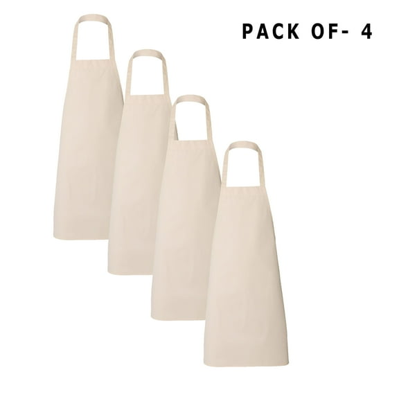 Q-Tees Butcher Apron - Adjustable Chef BBQ Aprons | 55/45 cotton/polyester | Bulk Apron | Natural | Pack of 4