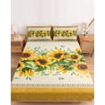 thumbnail image 2 of Cal.King Size Fitted Sheet Set - Sunflower Yellow 3 Piece Bedding Sets 16" Deep Pocket Fitted Sheet with 2 Pillowcases, Retro Southwest Country Plant Leaf Floral Brushed Microfiber Hotel Bed Sheets, 2 of 9