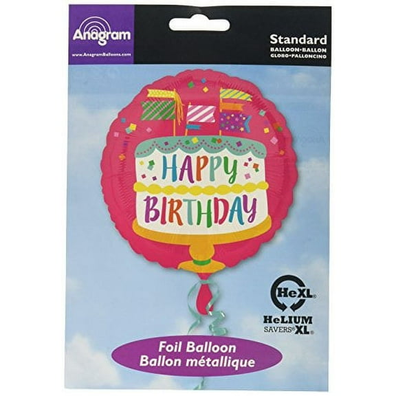 anagram 18 inch circle foil balloon - happy birthday fancy flags cake