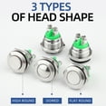 thumbnail image 3 of Keegwa (3 PCS) 16MM Momentary Push Button Switch Metal Waterproof Stainless Steel 12V 24V 36V DC 110V 250V AC 5A 1NO SPST (Domed), 3 of 6