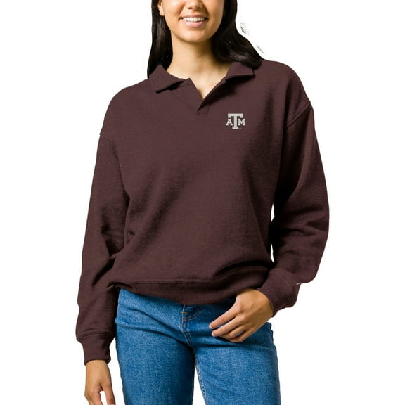 Women's League Collegiate Wear  Heather Maroon Texas A&M Aggies Victory Springs Tri-Blend Collared Pullover Sweatshirt