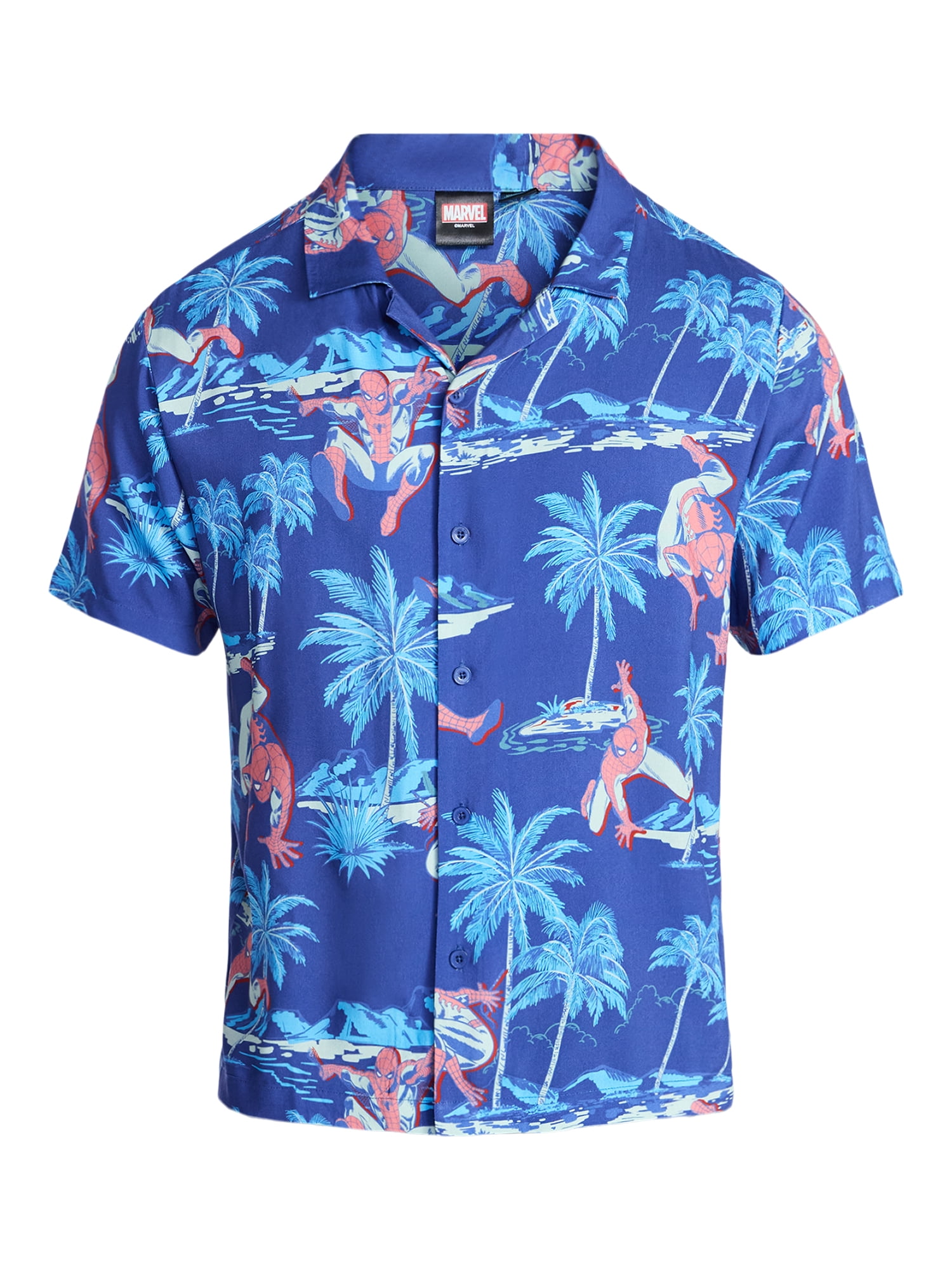 Spider-Man, Men's & Big Men's Graphic Button-Up Shirt, Tropic Spider, Sizes XS-5XL