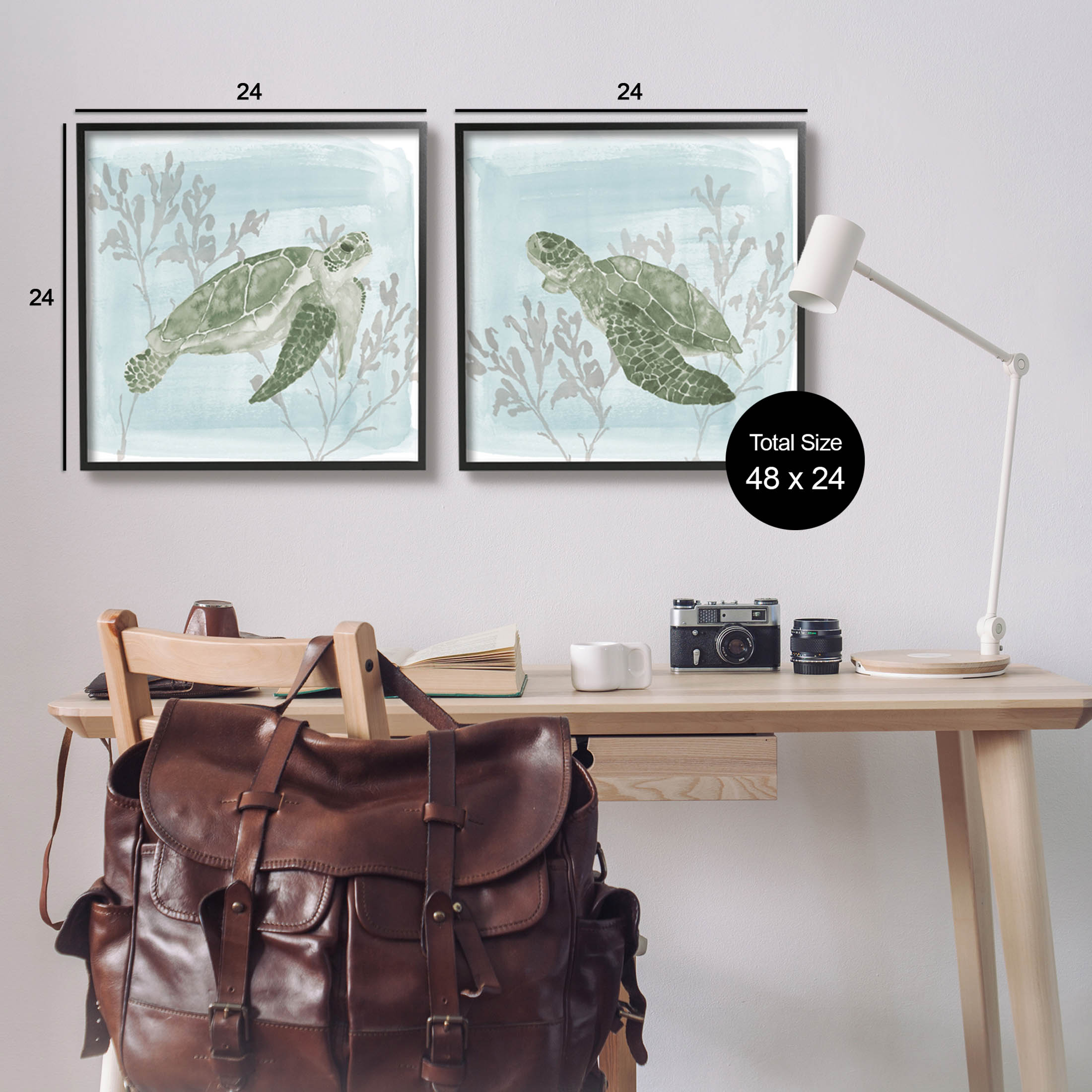 Underwater Sea Turtle Coral Landscape Animals & Insects Graphic Art Black Framed Art Print Wall Art, Set of 2