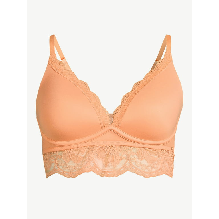 Buy Lace Detail Non-Wired Padded Plunge Bra with Hook and Eye Closure