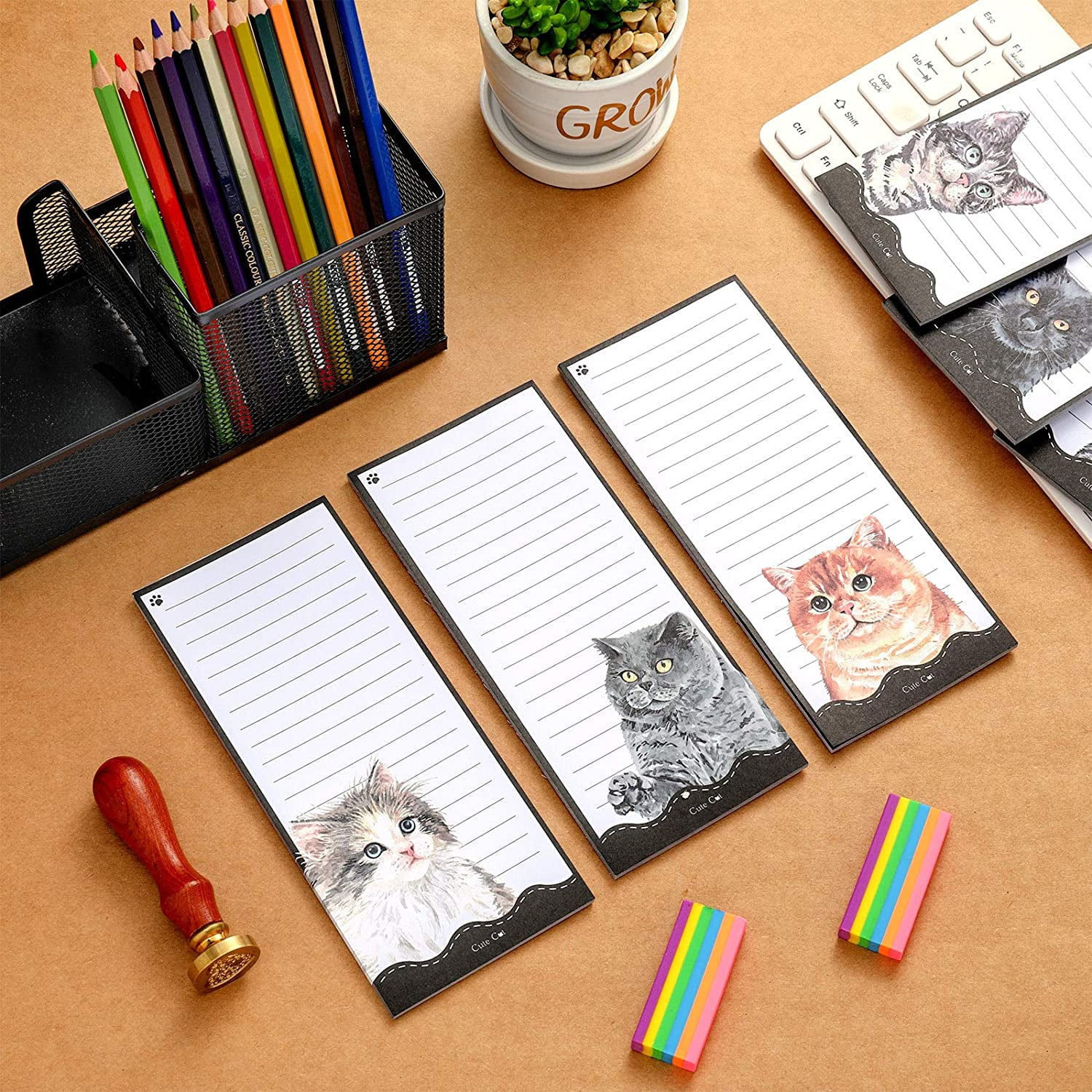 6 Pieces Magnetic to Do List Notepads Animal Magnetic Notepad Magnet Memo Pad Grocery Shopping List Reminders Back-Memo Pad for Fridge 30 Sheets Per Pad 7.5 x 3.2 Inch 
