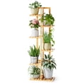 thumbnail image 1 of Soporte para plantas ROSSNY de 6 niveles y 7 macetas de bambú para interiores, 1 of 7