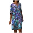 thumbnail image 1 of ESSSUT Robes pour Femmes Tendances Décontractées Col en V Imprimé Personnalité Robe Ample Manches Mi-Longues Violet TG, 1 of 2