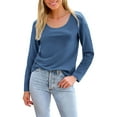 thumbnail image 7 of Casual T-Shirts for Women Long Sleeve Scoop Neck Tunic Tops Solid Color Pullover Tee Shirts Spring Fall Clothes (S, Blue), 7 of 7