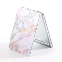 Compact Mirror Square Pu Leather Makeup Mirror for Purses Small Pocket Mirror Portable Hand Mirror Double-Sided with 2 x 1x Magnification for Woman Mother - Pink Marble